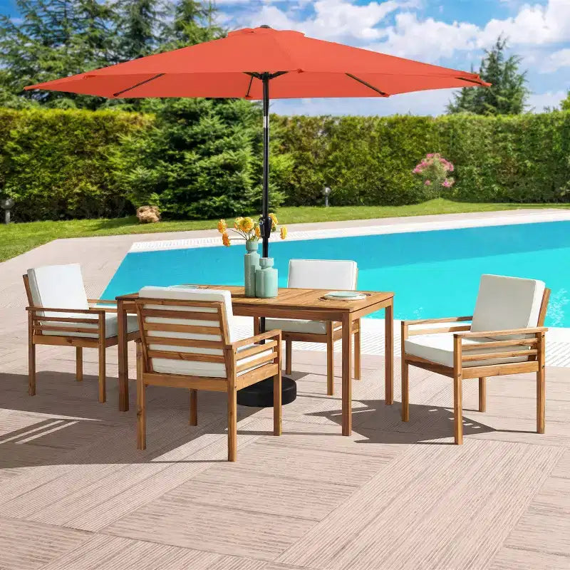 Set da pranzo da esterno Alaterre Furniture 6 pz, tavolo Okemo con ombrellone a inclinazione automatica da 3 m