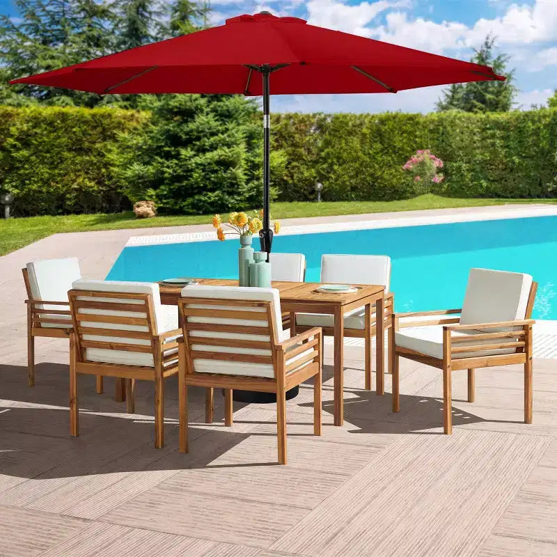 Set da pranzo da esterno Alaterre Furniture 8 pz, tavolo Okemo con ombrellone a inclinazione automatica da 3 m
