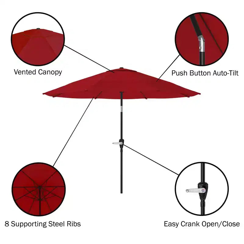 Set da pranzo da esterno Alaterre Furniture 8 pz, tavolo Okemo con ombrellone a inclinazione automatica da 3 m