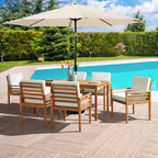 Set da pranzo da esterno Alaterre Furniture 8 pz, tavolo Okemo con ombrellone a inclinazione automatica da 3 m