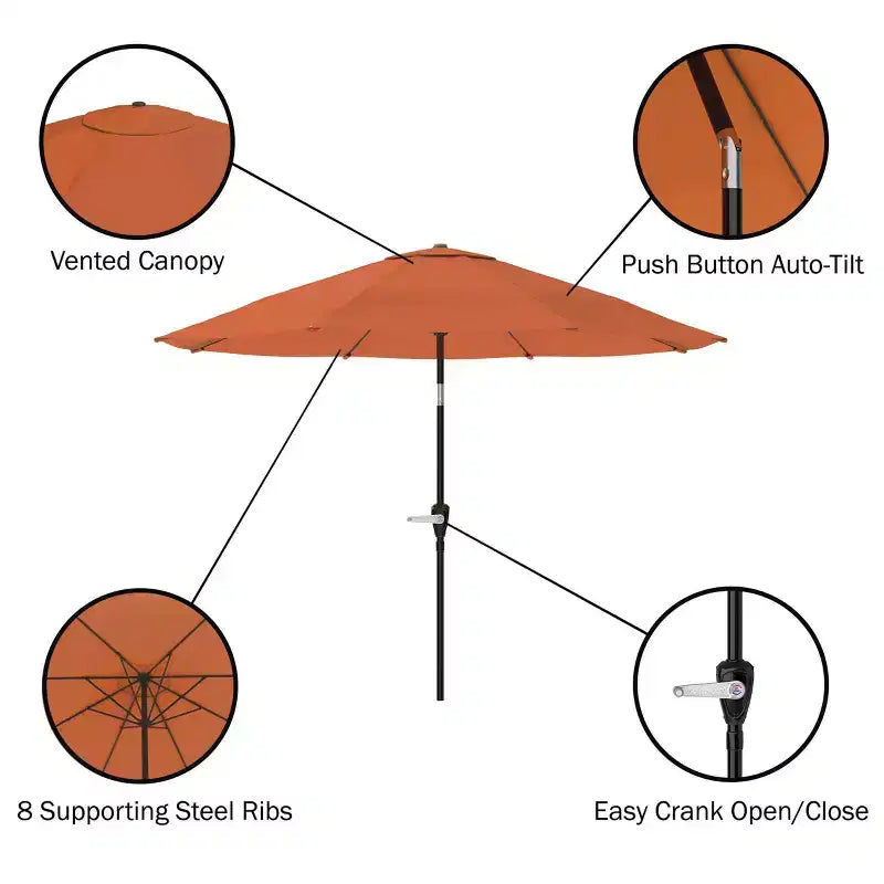 Set da pranzo da esterno Alaterre Furniture 8 pz, tavolo Okemo con ombrellone a inclinazione automatica da 3 m