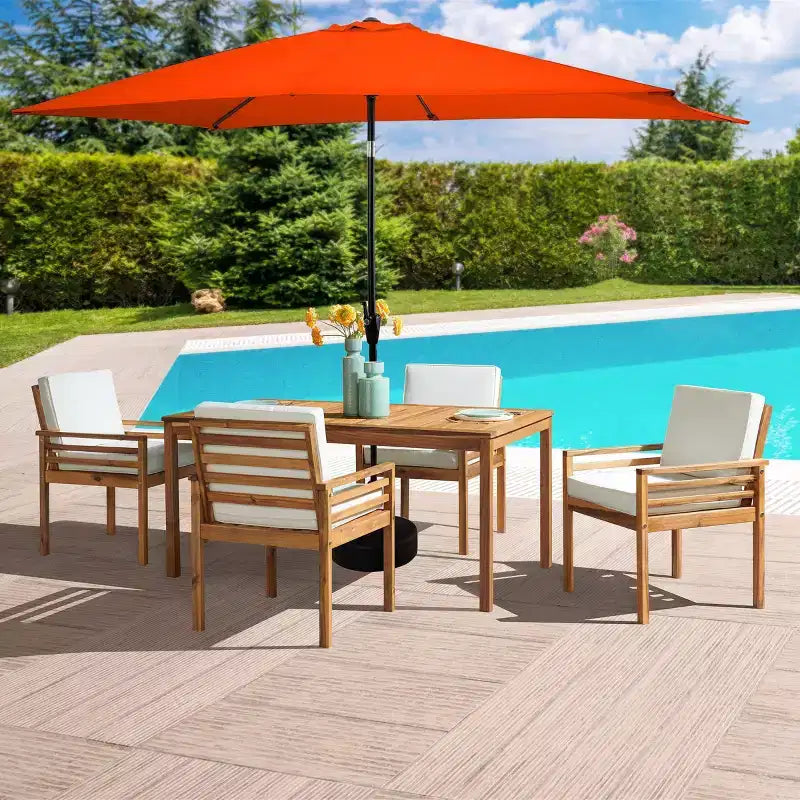 Set da pranzo da esterno Alaterre Furniture 6 pz, tavolo Okemo con ombrellone rettangolare da 10 piedi