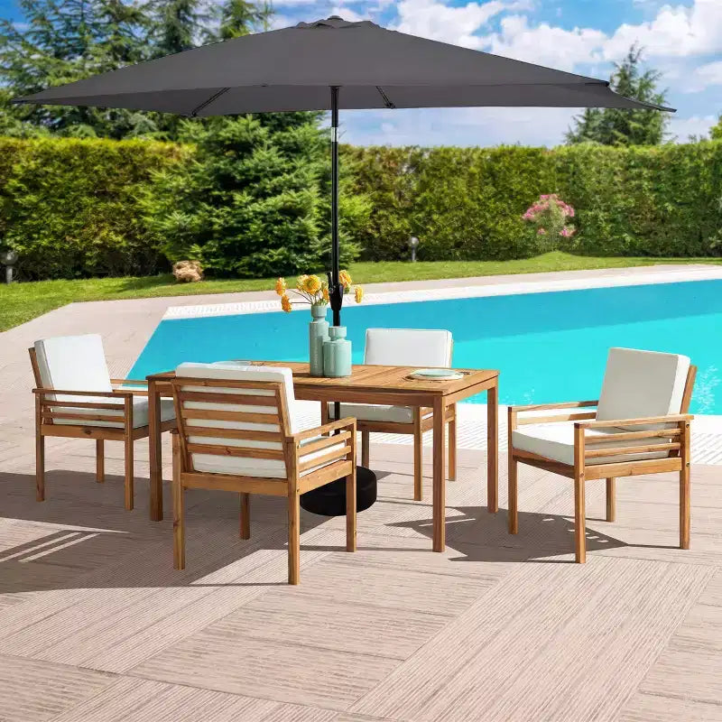 Set da pranzo da esterno Alaterre Furniture 6 pz, tavolo Okemo con ombrellone rettangolare da 10 piedi