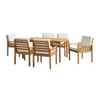 Set da pranzo da esterno Alaterre Furniture 8 pezzi, tavolo Okemo con ombrellone rettangolare da 3 m