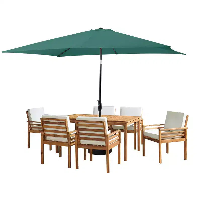Set da pranzo da esterno Alaterre Furniture 8 pezzi, tavolo Okemo con ombrellone rettangolare da 3 m