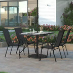 Set da pranzo da esterno 5 pezzi Emma e Oliver con tavolo da patio con ripiano in vetro temperato e 4 sedie impilabili in Textilene Flex Comfort