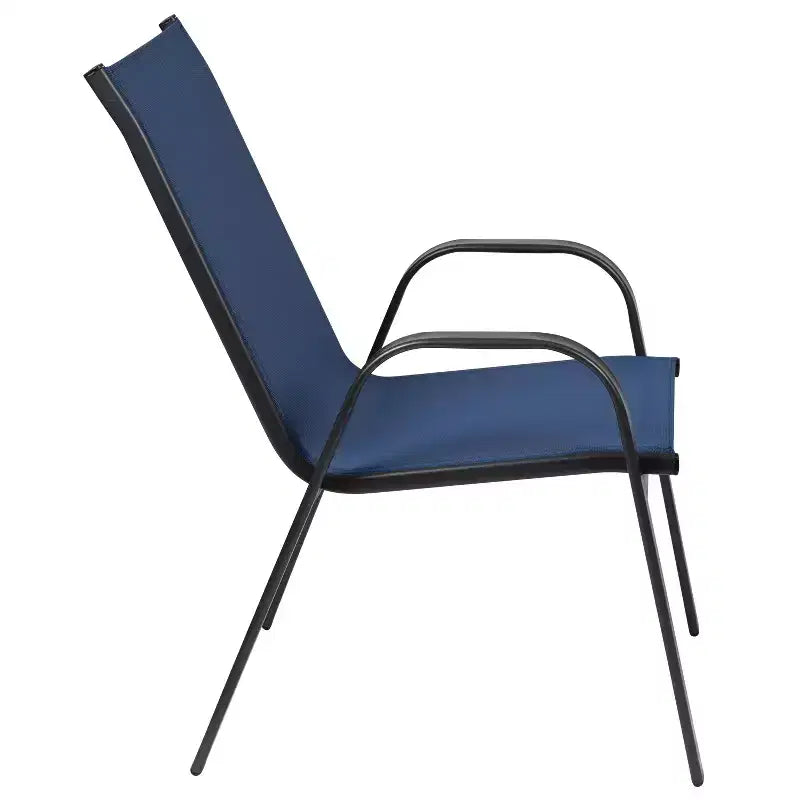 Set da pranzo da esterno 5 pezzi Emma e Oliver con tavolo da patio con ripiano in vetro temperato e 4 sedie impilabili in Textilene Flex Comfort