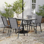 Merrick Lane Ensemble de salle à manger d'extérieur 5 pièces pour 4 avec table de patio en verre et 4 chaises empilables en matériau Flex Comfort