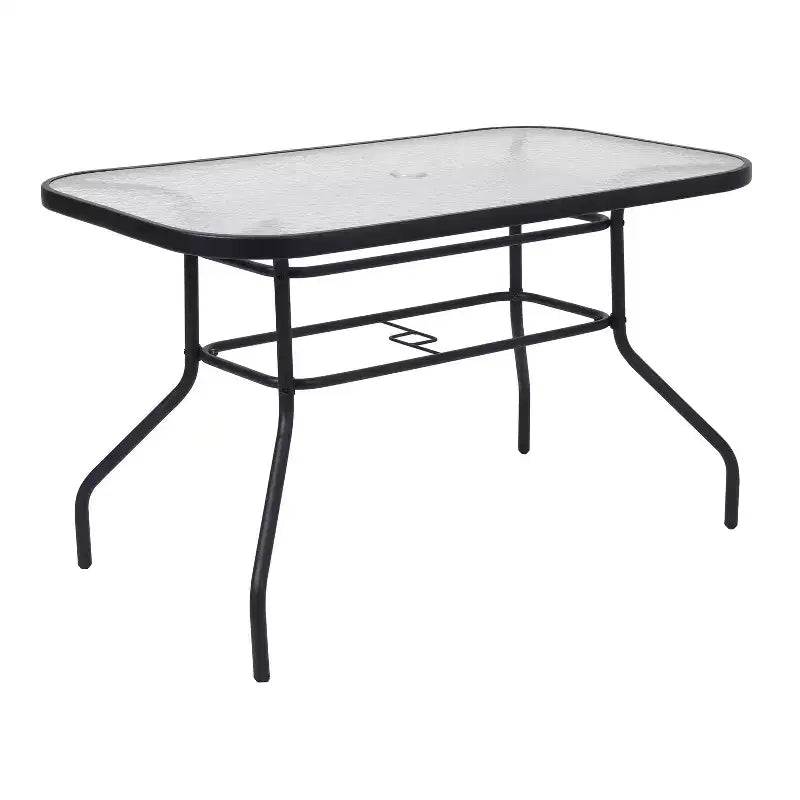 Set da pranzo da esterni Flash Furniture Brazos 5 pezzi di grado commerciale con tavolo da patio in vetro temperato e 4 sedie con sedute e schienali in materiale Flex Comfort