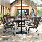Set da pranzo da esterni Flash Furniture Brazos 5 pezzi di grado commerciale con tavolo da patio in vetro temperato e 4 sedie con sedute e schienali in materiale Flex Comfort