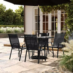 Set da pranzo da esterni Flash Furniture Brazos 5 pezzi di grado commerciale con tavolo da patio in vetro temperato e 4 sedie con sedute e schienali in materiale Flex Comfort