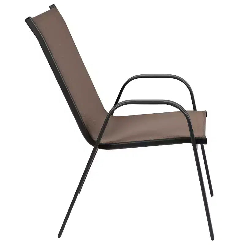 Set da pranzo da esterni Flash Furniture Brazos 5 pezzi di grado commerciale con tavolo da patio in vetro temperato e 4 sedie con sedute e schienali in materiale Flex Comfort
