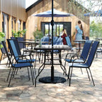 Set da pranzo da esterni Flash Furniture Brazos 5 pezzi di grado commerciale con tavolo da patio in vetro temperato e 4 sedie con sedute e schienali in materiale Flex Comfort