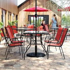 Set da pranzo da esterni Flash Furniture Brazos 5 pezzi di grado commerciale con tavolo da patio in vetro temperato e 4 sedie con sedute e schienali in materiale Flex Comfort