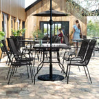 Set da pranzo da esterni Flash Furniture Brazos 5 pezzi di grado commerciale con tavolo da patio in vetro temperato e 4 sedie con sedute e schienali in materiale Flex Comfort