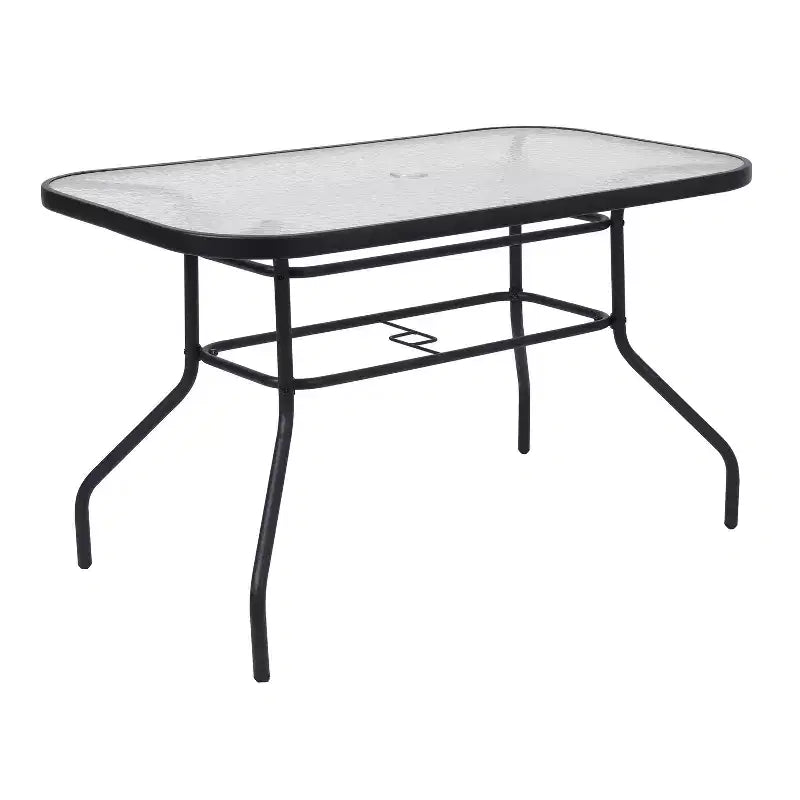 Set da pranzo da esterni Flash Furniture Brazos 5 pezzi di grado commerciale con tavolo da patio in vetro temperato e 4 sedie con sedute e schienali in materiale Flex Comfort