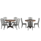 Ensemble de salle à manger Ronda 45 avec plateau rond en bois massif et chaises françaises à barreaux