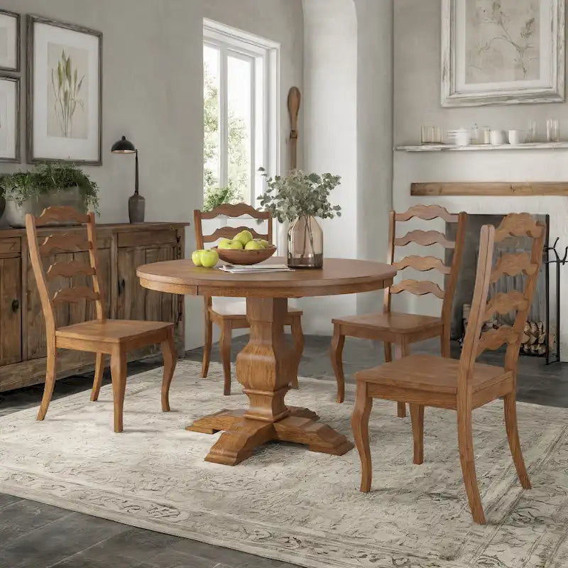 Ensemble de salle à manger Ronda 45 avec plateau rond en bois massif et chaises françaises à barreaux