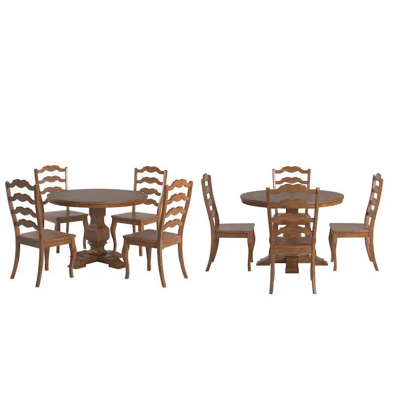 Ensemble de salle à manger Ronda 45 avec plateau rond en bois massif et chaises françaises à barreaux