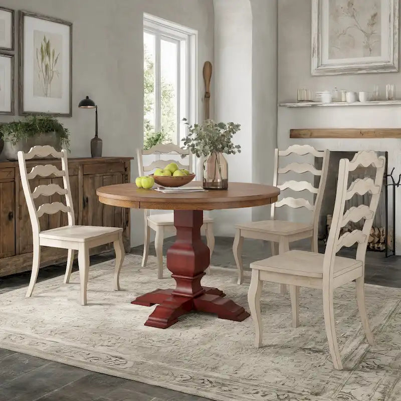Ensemble de salle à manger Ronda 45 avec plateau rond en bois massif et chaises françaises à barreaux