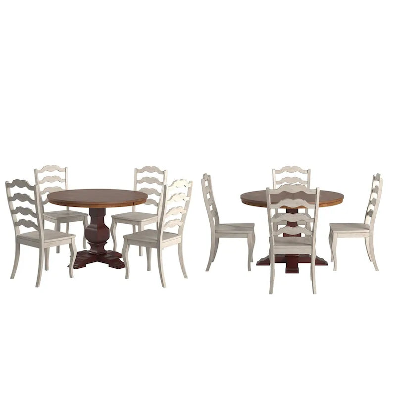 Ensemble de salle à manger Ronda 45 avec plateau rond en bois massif et chaises françaises à barreaux