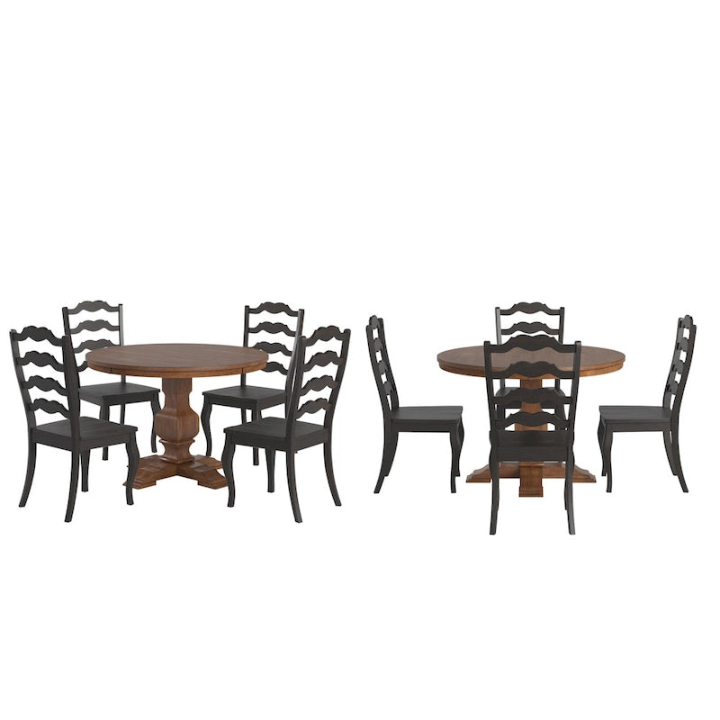 Ensemble de salle à manger Ronda 45 avec plateau rond en bois massif et chaises françaises à barreaux