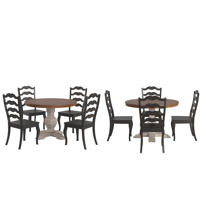 Ensemble de salle à manger Ronda 45 avec plateau rond en bois massif et chaises françaises à barreaux