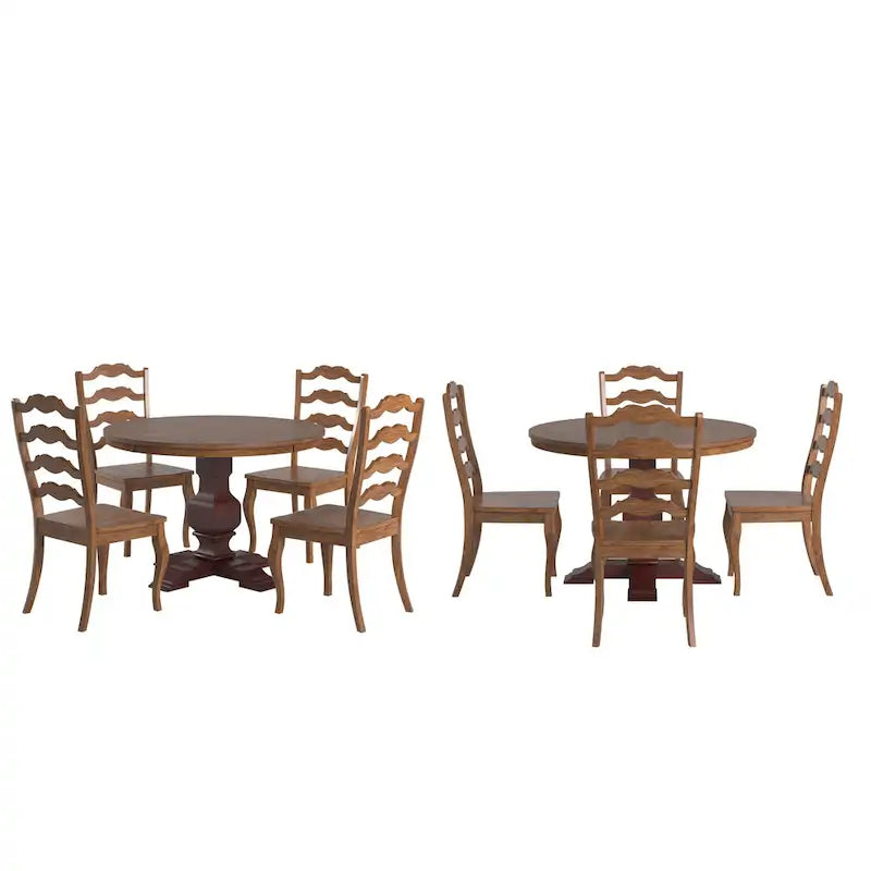 Ensemble de salle à manger Ronda 45 avec plateau rond en bois massif et chaises françaises à barreaux
