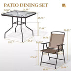 Crestlive Products Set da pranzo da esterno 5 pezzi con 4 sedie pieghevoli e tavolo Mobili da pranzo da esterno con piano in vetro quadrato