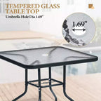 Crestlive Products Set da pranzo da esterno 5 pezzi con 4 sedie pieghevoli e tavolo Mobili da pranzo da esterno con piano in vetro quadrato