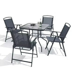 Crestlive Products Set da pranzo da esterno 5 pezzi con 4 sedie pieghevoli e tavolo Mobili da pranzo da esterno con piano in vetro quadrato