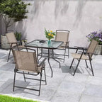 Crestlive Products 5 Piece Patio Dining Set with 4 Folding Chairs and Table Outdoor Dining Furniture with Square Glass Tabletop