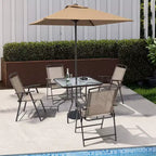 Ensemble de salle à manger Crestlive Products 6 pièces pour patio, 4 chaises pliantes, table carrée en verre trempé et parasol