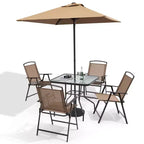 Ensemble de salle à manger Crestlive Products 6 pièces pour patio, 4 chaises pliantes, table carrée en verre trempé et parasol