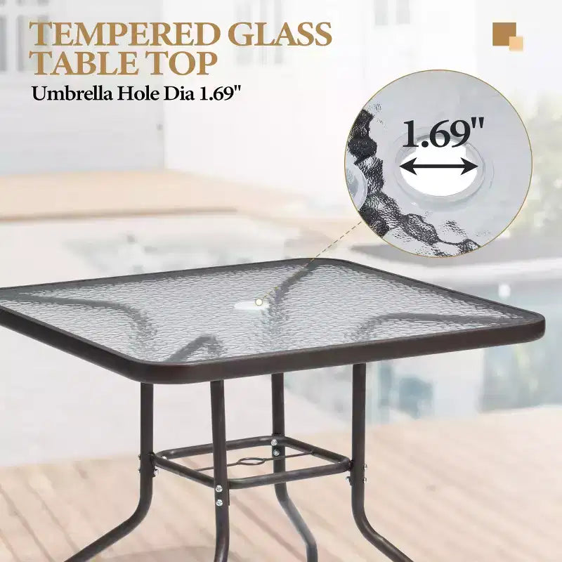 Ensemble de salle à manger Crestlive Products 6 pièces pour patio, 4 chaises pliantes, table carrée en verre trempé et parasol