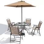 Ensemble de salle à manger Crestlive Products 6 pièces pour patio, 4 chaises pliantes, table carrée en verre trempé et parasol