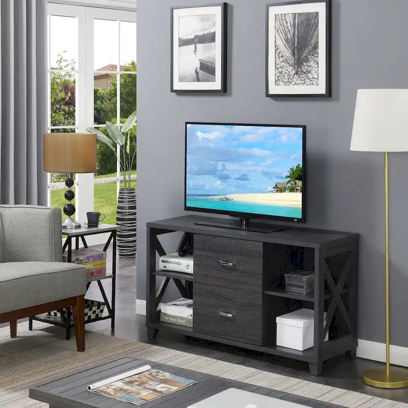 Mobile porta TV Oxford Deluxe a 2 cassetti con ripiani per TV fino a 55 pollici, Convenience Concepts