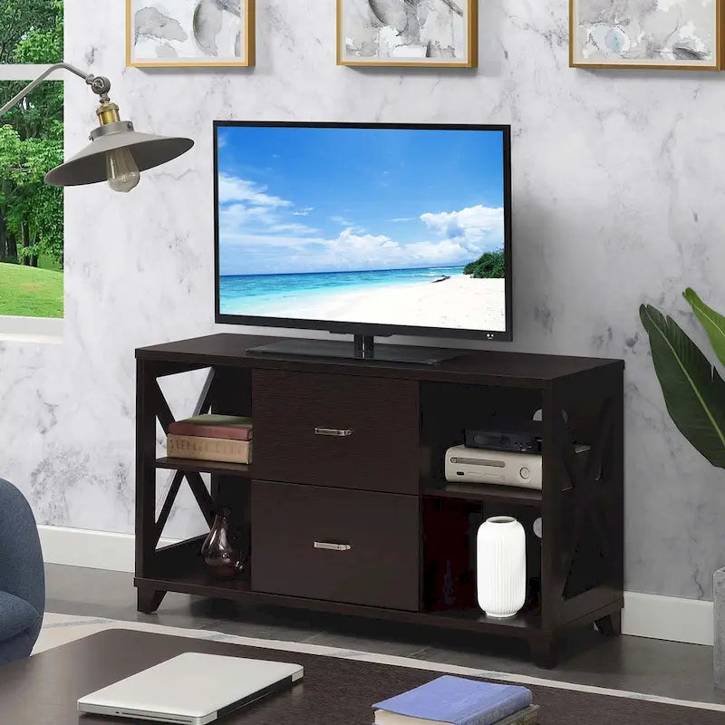 Mobile porta TV Oxford Deluxe a 2 cassetti con ripiani per TV fino a 55 pollici, Convenience Concepts