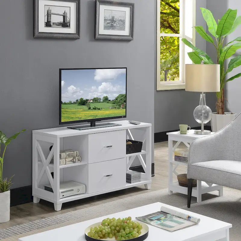 Mobile porta TV Oxford Deluxe a 2 cassetti con ripiani per TV fino a 55 pollici, Convenience Concepts