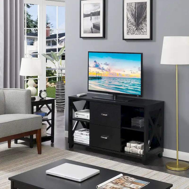 Mobile porta TV Oxford Deluxe a 2 cassetti con ripiani per TV fino a 55 pollici, Convenience Concepts