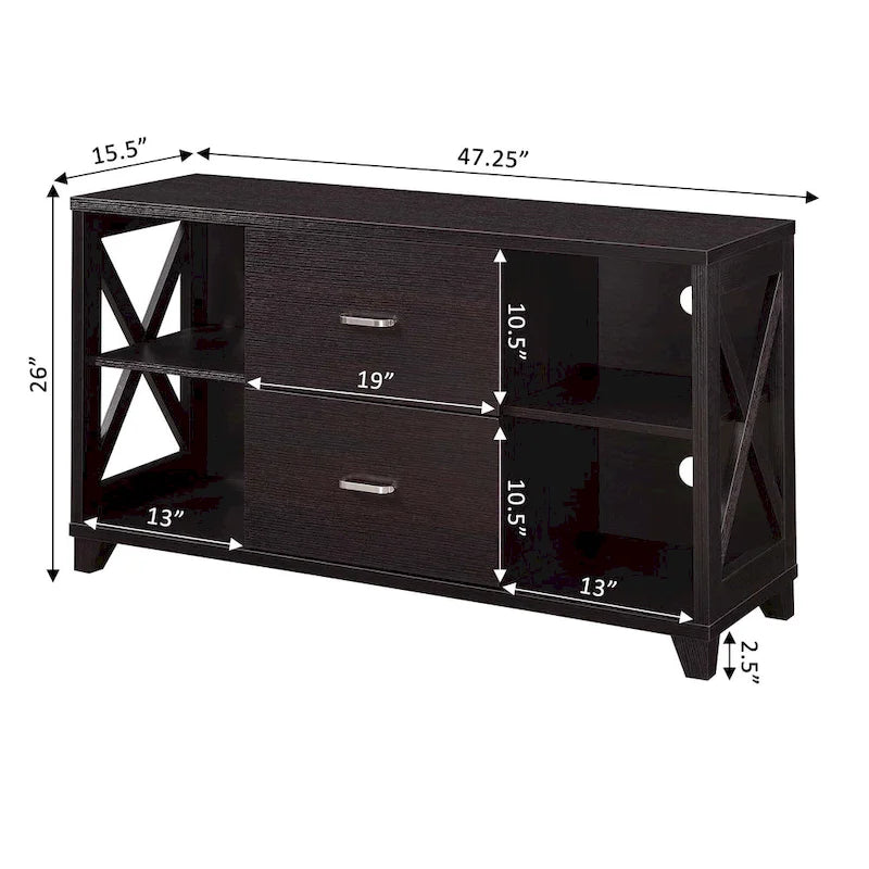 Mobile porta TV Oxford Deluxe a 2 cassetti con ripiani per TV fino a 55 pollici, Convenience Concepts