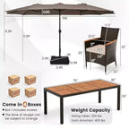 Set da pranzo da giardino Costway 11 pezzi con ombrellone a doppio lato da 4,5 m (base inclusa) beige/caffè/blu scuro/arancione/vino/grigio