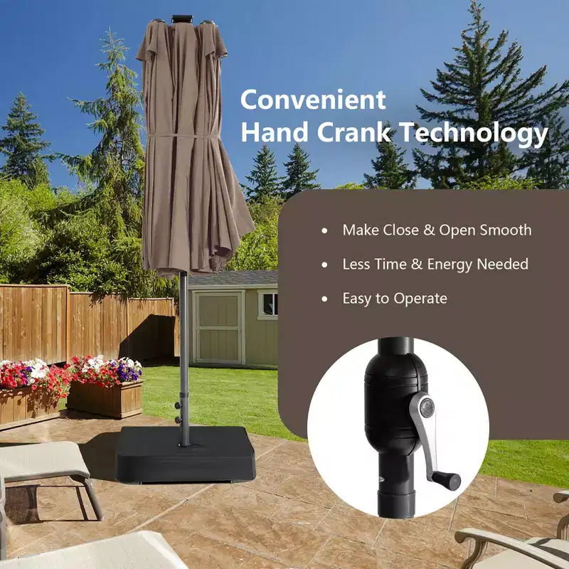 Set da pranzo da giardino Costway 11 pezzi con ombrellone a doppio lato da 4,5 m (base inclusa) beige/caffè/blu scuro/arancione/vino/grigio