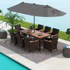 Set da pranzo da giardino Costway 11 pezzi con ombrellone a doppio lato da 4,5 m (base inclusa) beige/caffè/blu scuro/arancione/vino/grigio