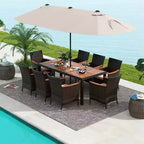 Set da pranzo da giardino Costway 11 pezzi con ombrellone a doppio lato da 4,5 m (base inclusa) beige/caffè/blu scuro/arancione/vino/grigio