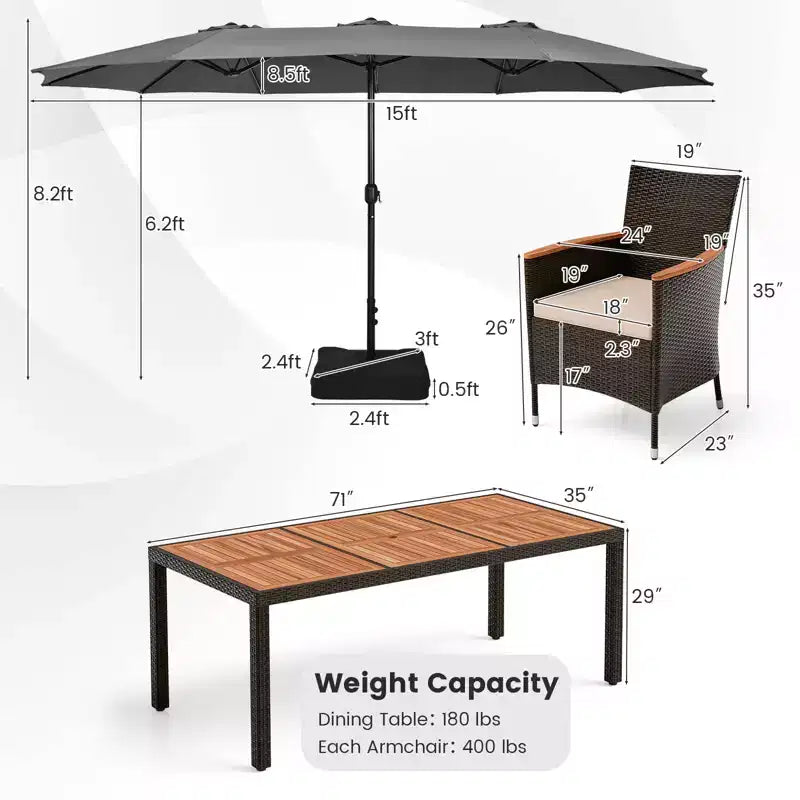 Set da pranzo da giardino Costway 11 pezzi con ombrellone a doppio lato da 4,5 m (base inclusa) beige/caffè/blu scuro/arancione/vino/grigio