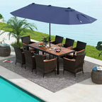 Set da pranzo da giardino Costway 11 pezzi con ombrellone a doppio lato da 4,5 m (base inclusa) beige/caffè/blu scuro/arancione/vino/grigio