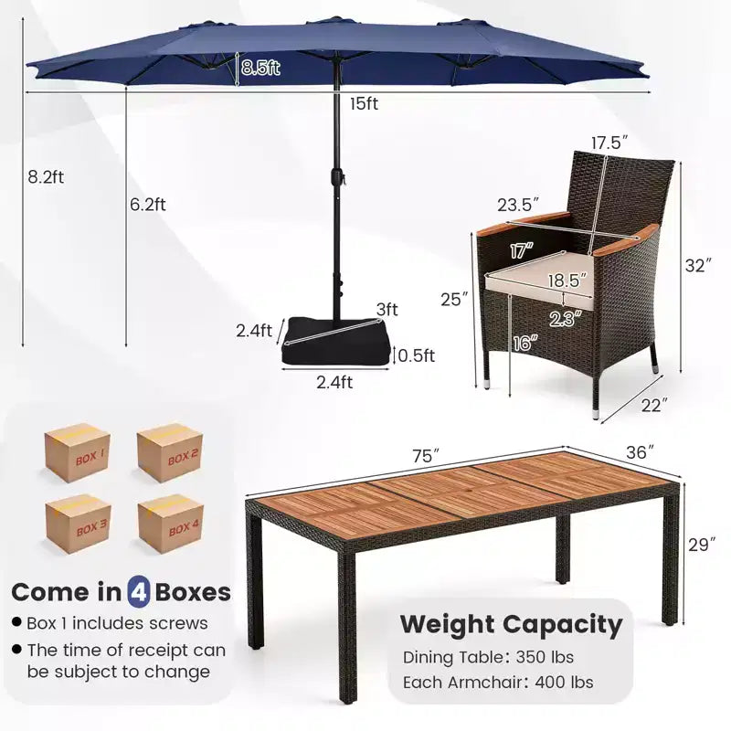 Set da pranzo da giardino Costway 11 pezzi con ombrellone a doppio lato da 4,5 m (base inclusa) beige/caffè/blu scuro/arancione/vino/grigio