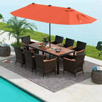 Set da pranzo da giardino Costway 11 pezzi con ombrellone a doppio lato da 4,5 m (base inclusa) beige/caffè/blu scuro/arancione/vino/grigio