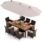 Set da pranzo da giardino Costway 11 pezzi con ombrellone a doppio lato da 4,5 m (base inclusa) beige/caffè/blu scuro/arancione/vino/grigio